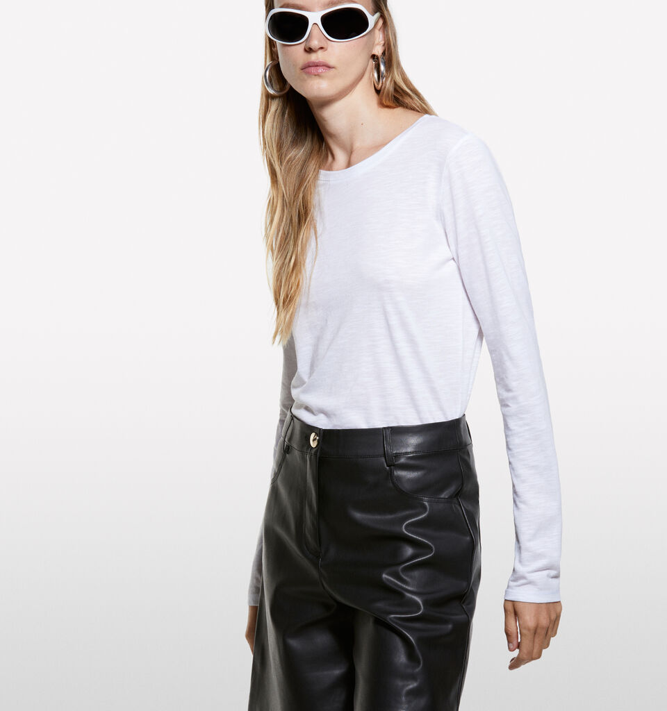 T-shirt branca com mangas compridas - t-shirt de manga comprida para mulher - Branco | Sisley image number 3